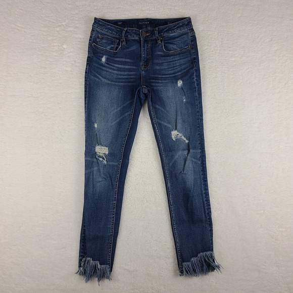 Vigoss Denim - Vigoss Jeans Womens 27x27 Blue Jagger Skinny Fray Distress Dark‎ Wash Denim